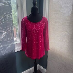 Alfani Red Lightweight Sweater with Gold Studding & a Zipper Detail in the Back.